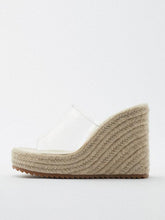 Clear Single Band Backless Slip-On Wedges Espadrille Platform Round Toe Sandals